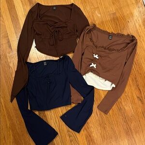 SHEIN Brown and Navy Crop Tops Trio